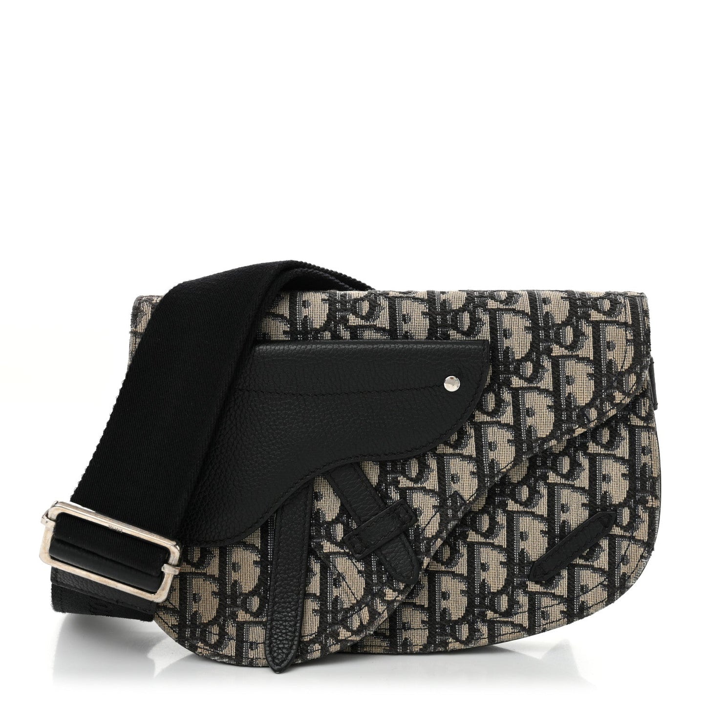 Christian Dior Saddle Messenger Oblique Canvas Bag - Beige & Black
