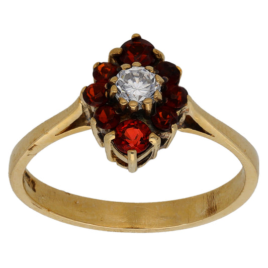 9ct Gold Garnet & Cubic Zirconia Dress/Cocktail Ring Size P