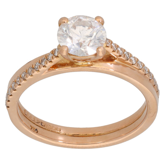 18ct Rose Gold 0.86ct Diamond Solitaire Ring With Accent Stones Size K