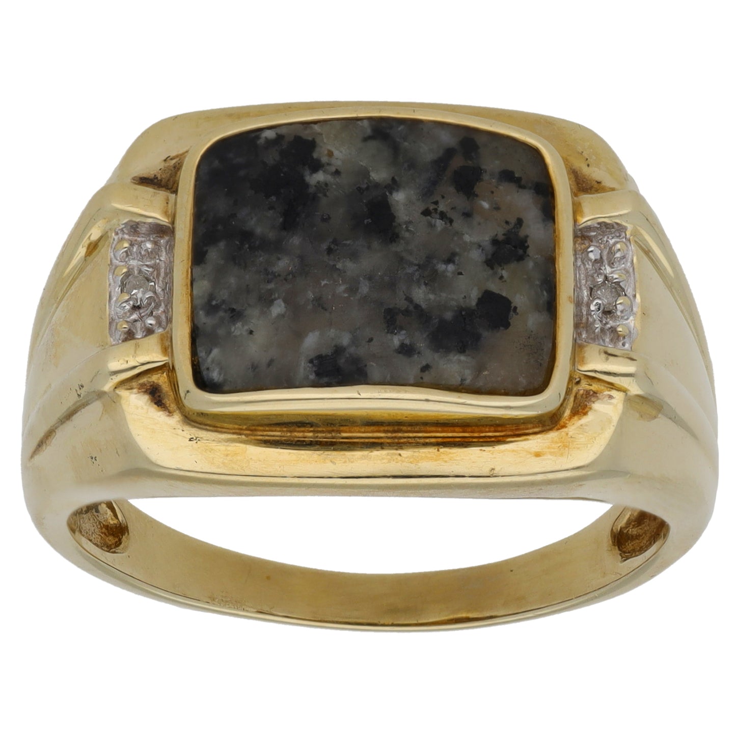 9ct Gold Jasper & 0.01ct Diamond Patterned Signet Ring Size U