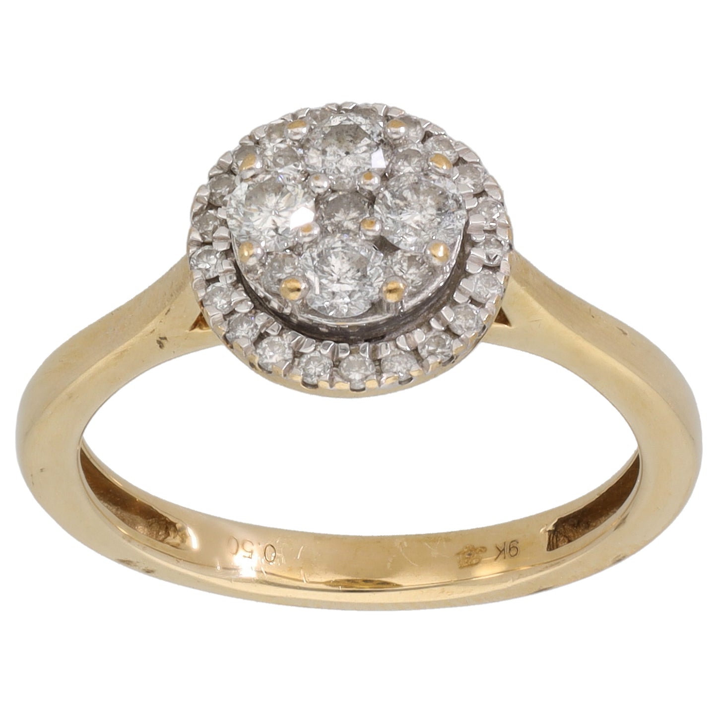 9ct Gold 0.50ct  Diamond Cluster Ring Size M