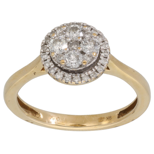 9ct Gold 0.50ct  Diamond Cluster Ring Size M