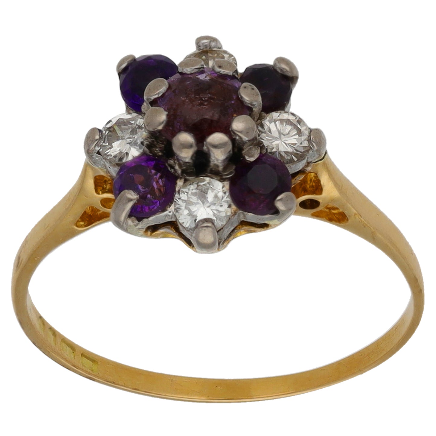 18ct Gold 0.12ct Diamond & Amethyst Dress/Cocktail Ring Size K