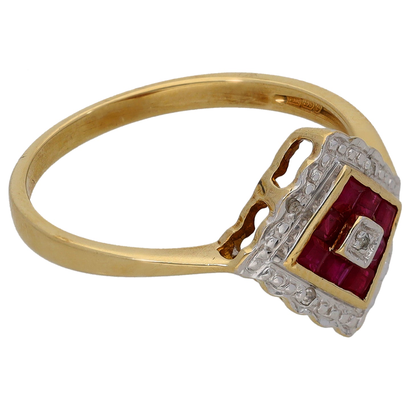 9ct Gold 0.05ct Diamond & Ruby Cluster Ring Size P