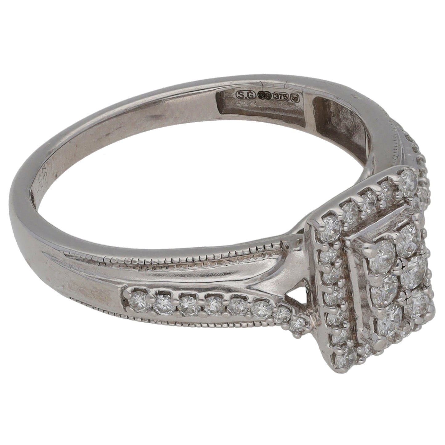 9ct White Gold 0.32ct Diamond Cluster Ring Size N