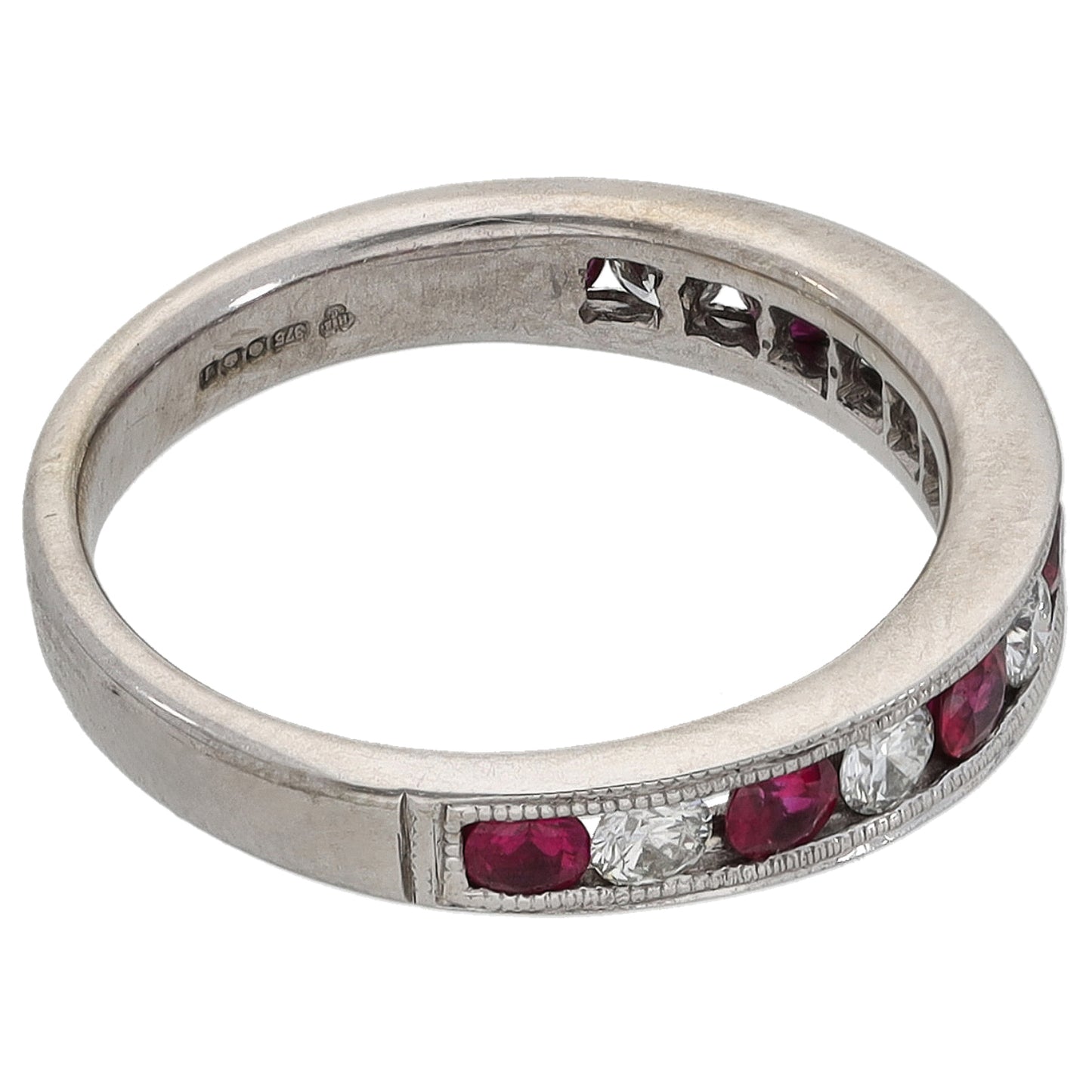 9ct White Gold Ruby & 0.30ct Diamond Half Eternity Ring Size N