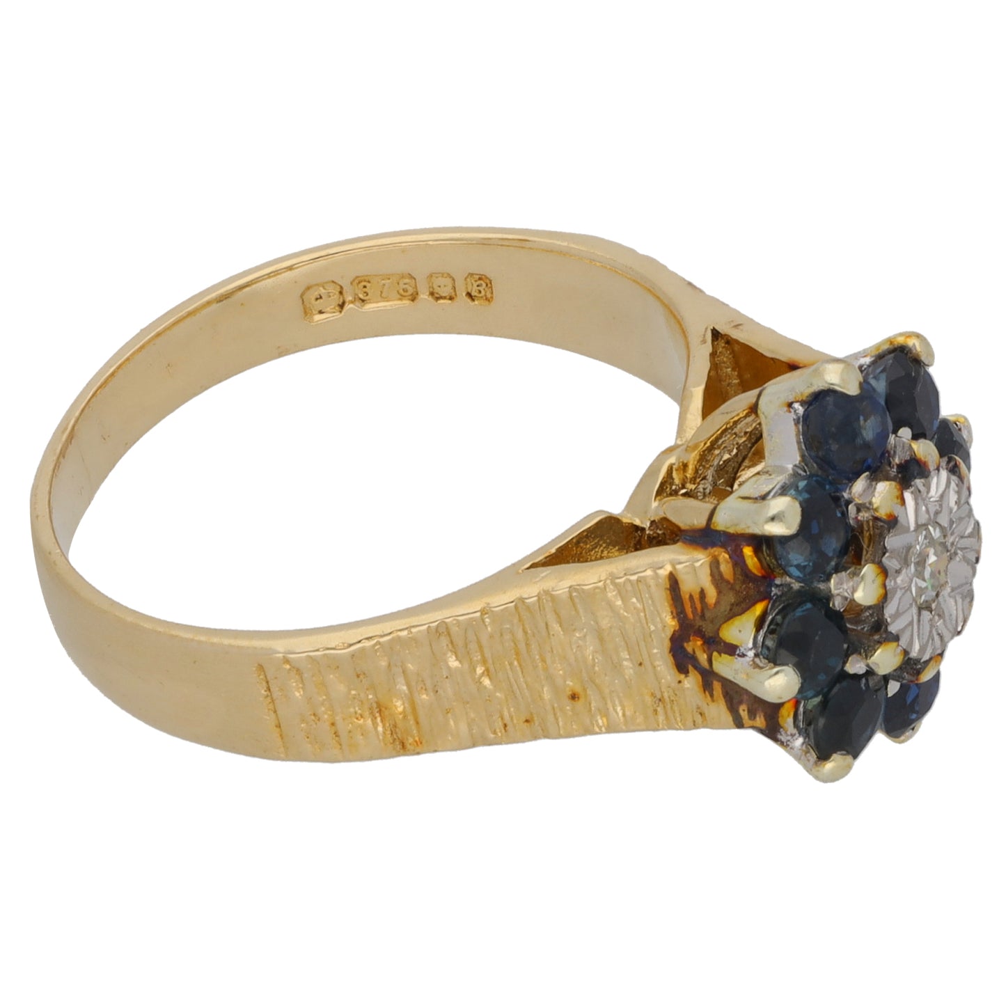 9ct Gold 0.02ct Diamond & Sapphire Cluster Ring Size K