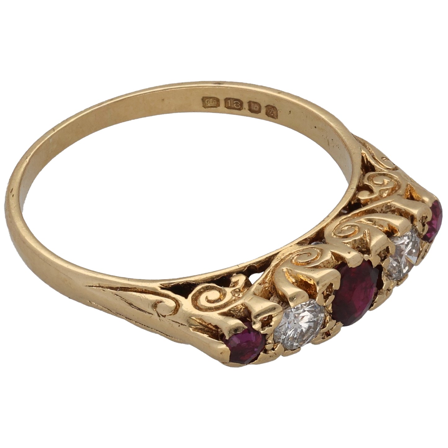 18ct Gold Ruby & 0.20ct Diamond Half Eternity Ring Size N