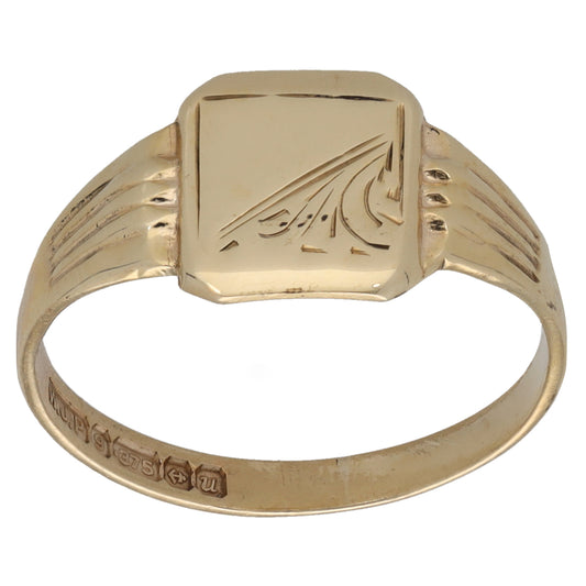 9ct Gold Patterned Signet Ring Size M