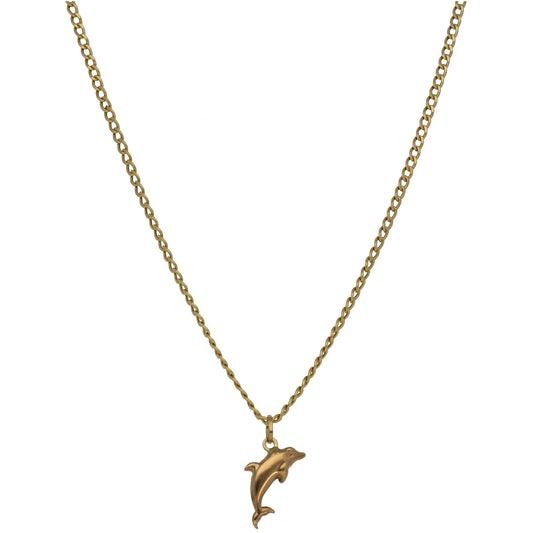9ct Gold Dolphin Pendant With Chain