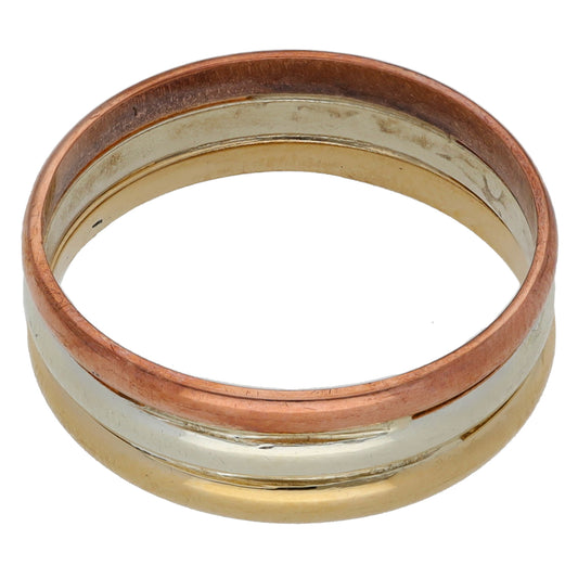 9ct Tricolour Gold Plain Wedding Ring Size N