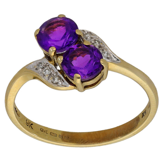 9ct Gold Amethyst & 0.06ct Diamond Dress/Cocktail Ring Size L