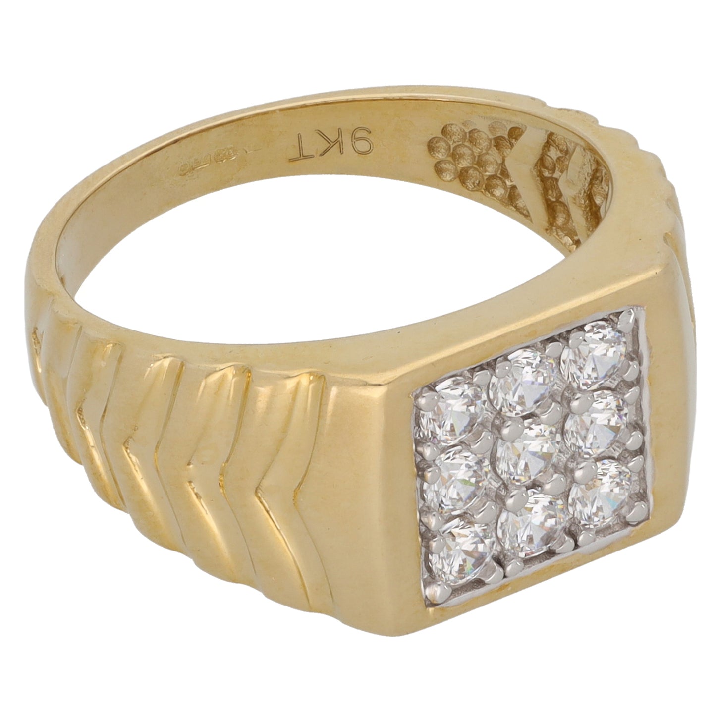 New 9ct Gold Cubic Zirconia Patterned Signet Ring Size S