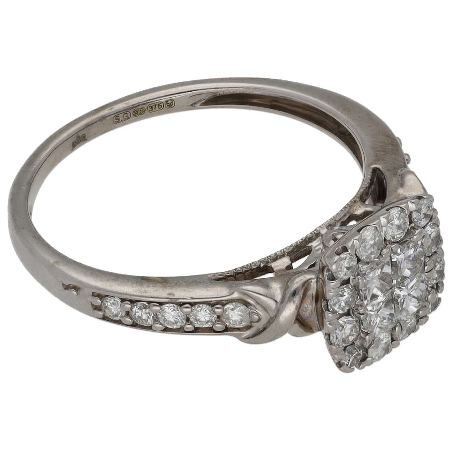 9ct White Gold 0.66ct Diamond Cluster Ring Size O