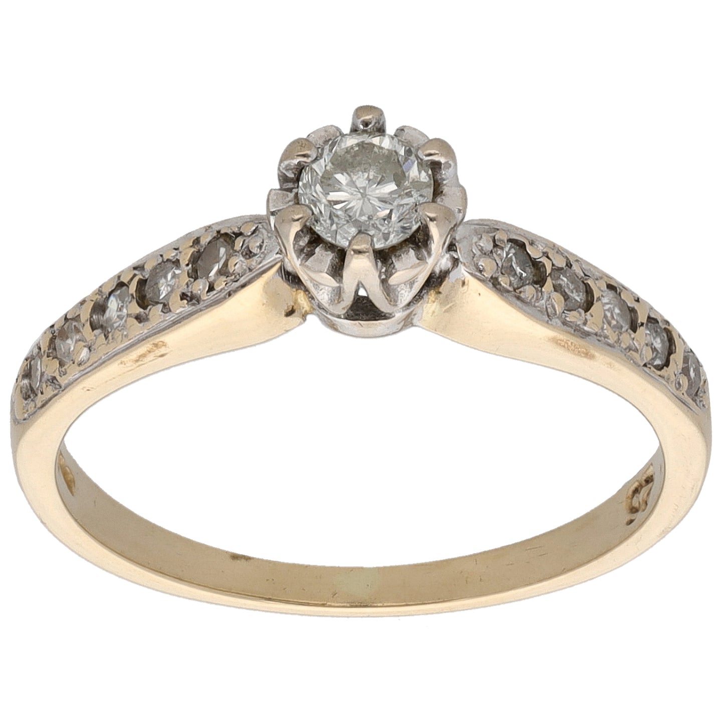 9ct Gold 0.25ct Diamond Solitaire Ring With Accent Stones Size L