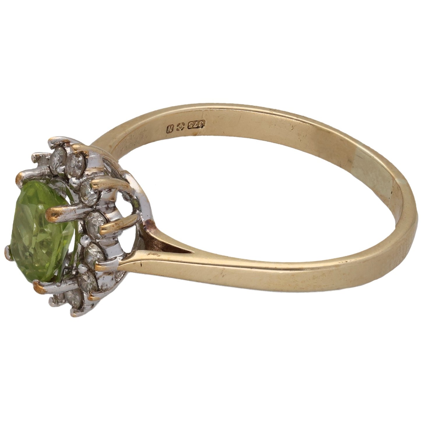 9ct Gold Peridot & 0.12ct Diamond Cluster Ring Size Q