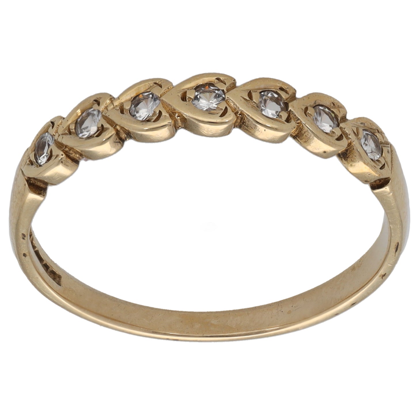 9ct gold CZ half eternity ring with clear stones, plain band