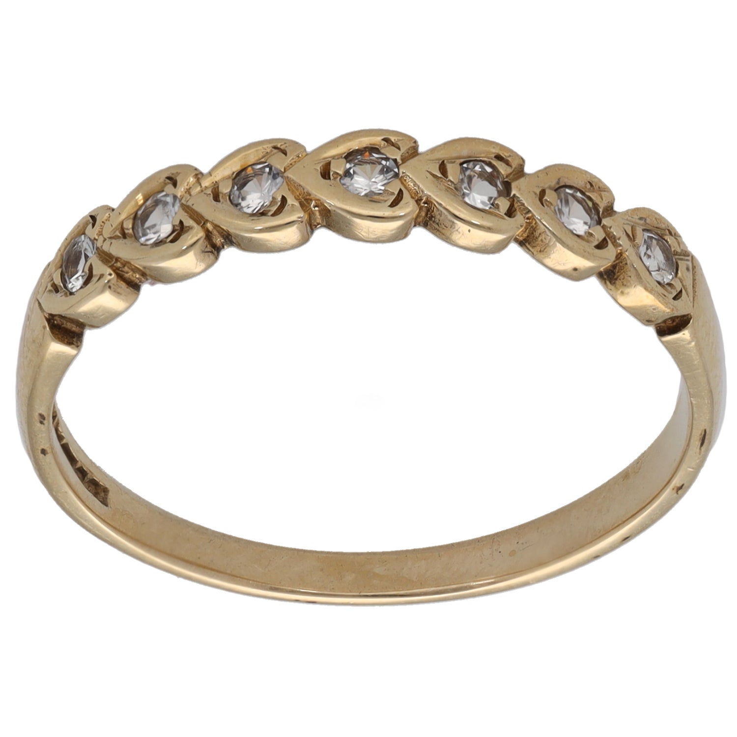 9ct gold CZ half eternity ring with clear stones, plain band