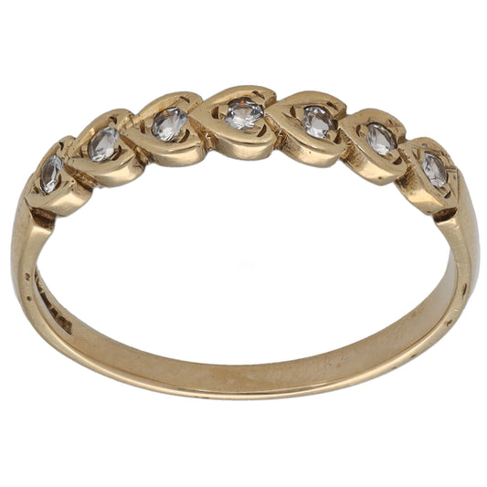 9ct gold CZ half eternity ring with clear stones, plain band