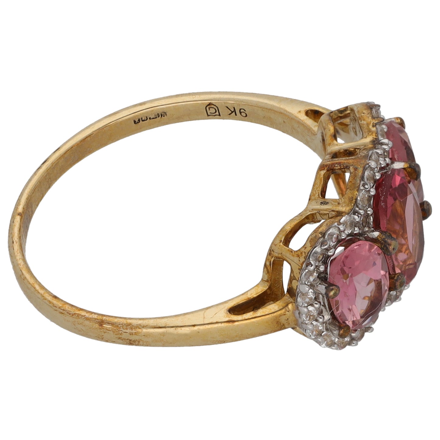 9ct Gold Tourmaline & Imitation Gems Dress/Cocktail Ring Size N