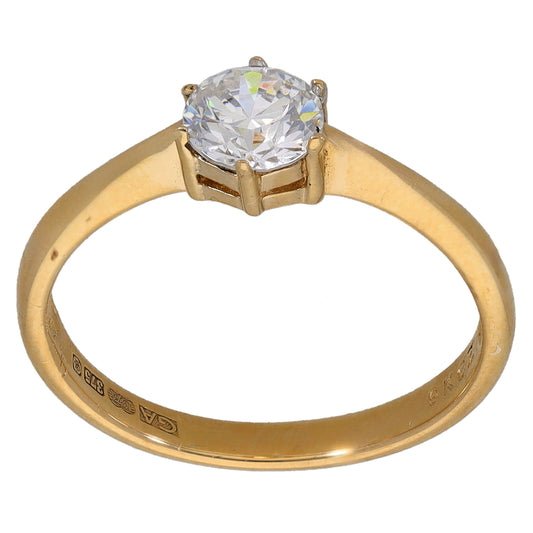 9ct gold CZ single-stone ring with round clear center crystal