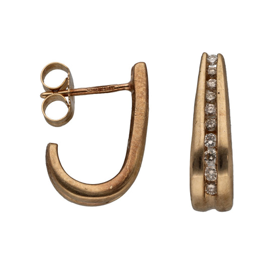 9ct gold hoop-style earrings with a vertical row of round diamonds
