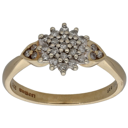 9ct Gold 0.25ct Diamond Cluster Ring Size O