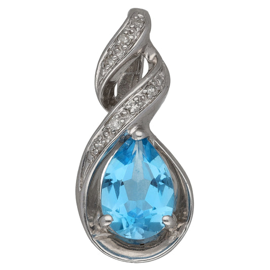 9ct White Gold Topaz & 0.035ct Diamond Dress/Cocktail Pendant