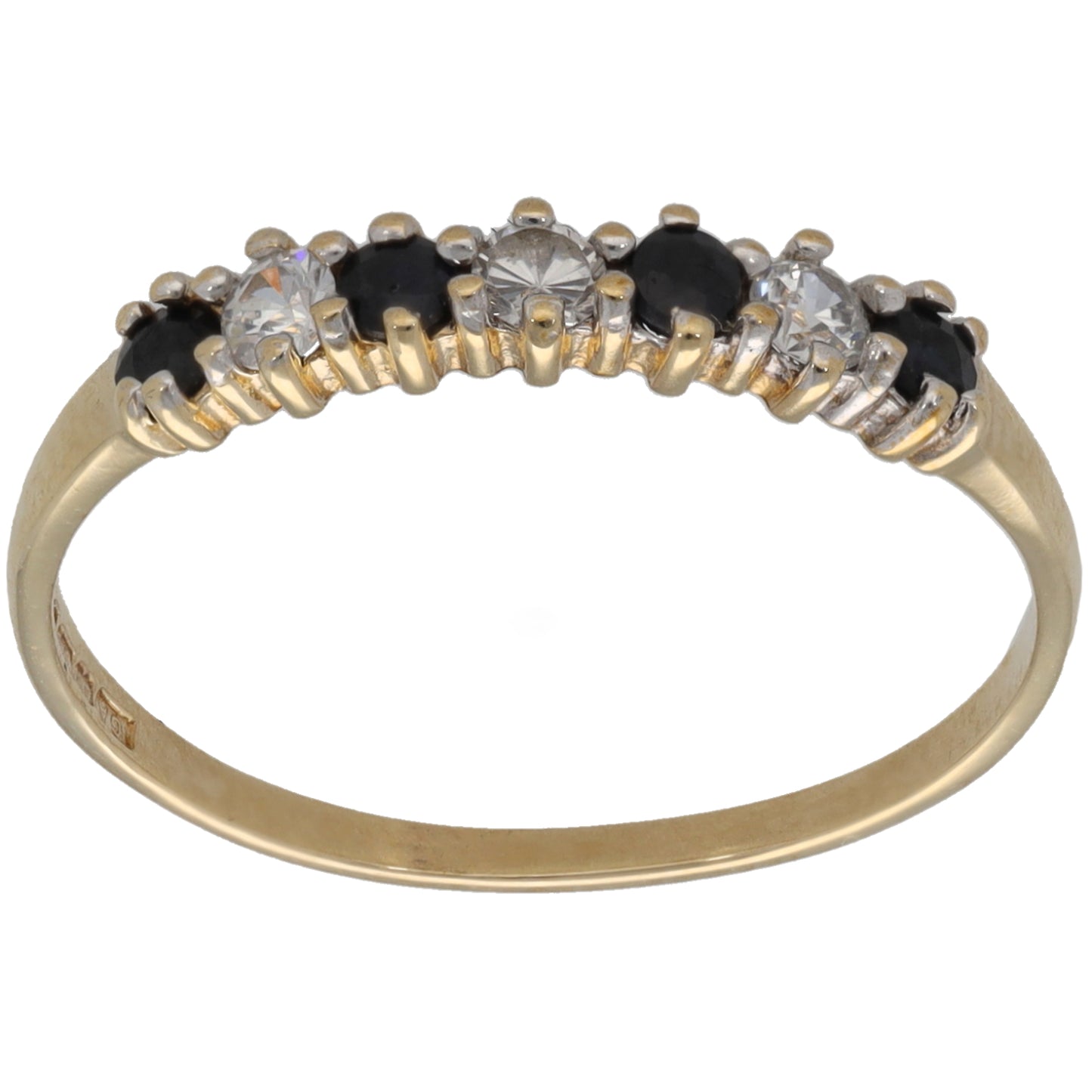 9ct Gold Sapphire & Cubic Zirconia Half Eternity Ring Size O