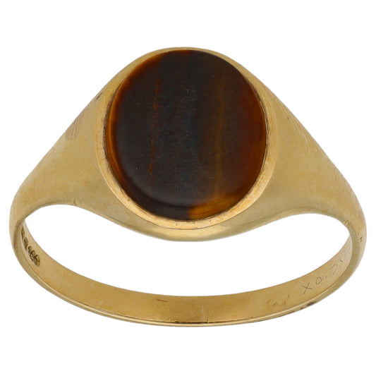 9ct Gold Tiger's Eye Signet Ring Size T