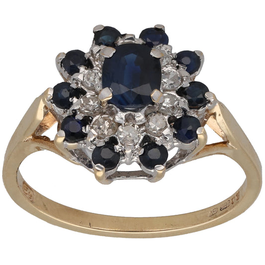 9ct Gold Sapphire & 0.20ct Diamond Dress/Cocktail Ring Size N