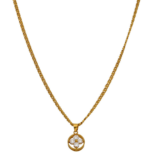 22ct Gold Cubic Zirconia Cluster Pendant With Chain