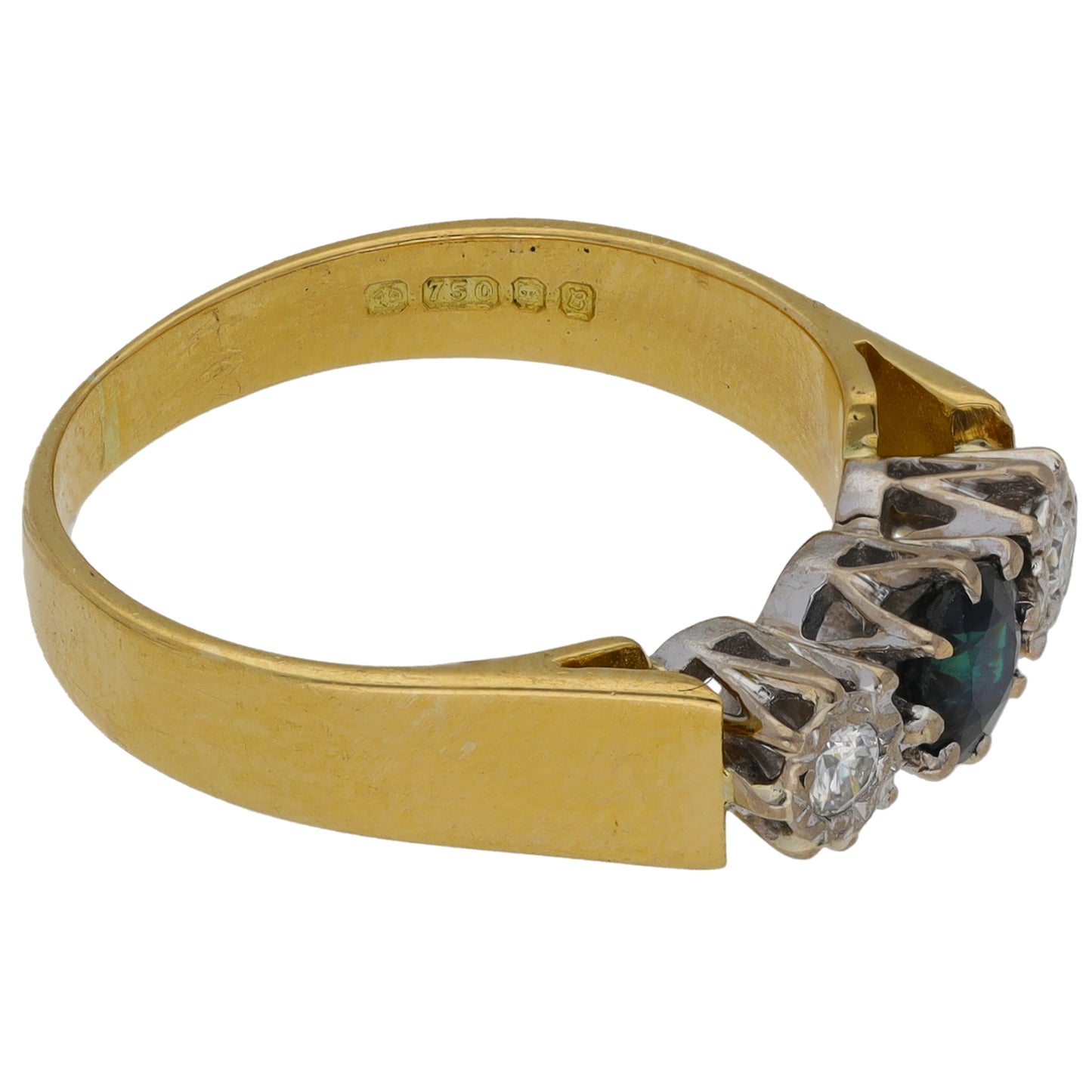 18ct Gold 0.10ct Diamond & Sapphire Trilogy Ring Size M