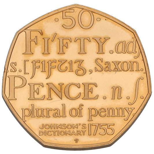 22ct Gold 250th Anniversary Of Johnson's Dictionary 50p Coin 2005