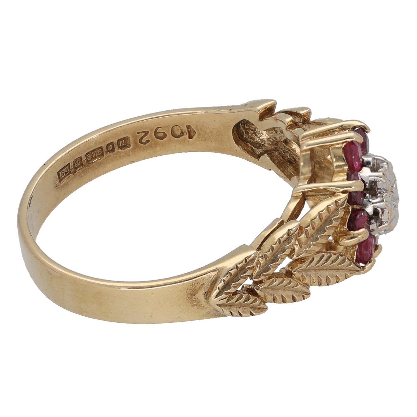 9ct Gold Ruby & 0.01ct Diamond Cluster Ring Size O