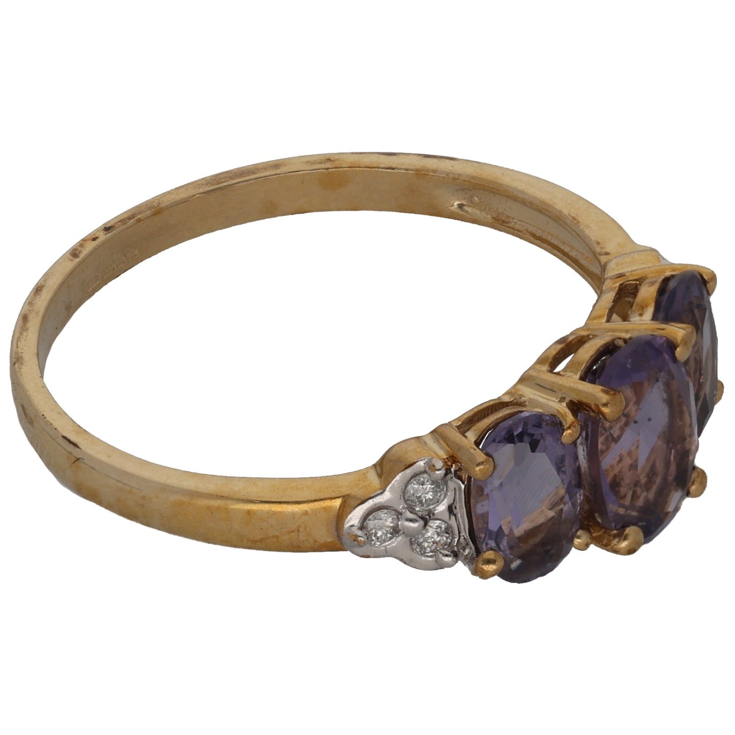 9ct Gold Amethyst & 0.12ct Diamond Dress/Cocktail Ring Size P