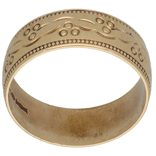 9ct Gold Patterned Wedding Ring Size P
