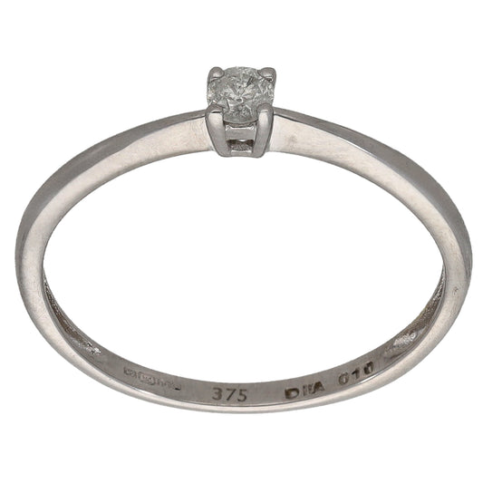 9ct White Gold 0.10ct Diamond Solitaire Ring Size O