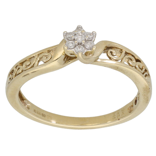 9ct Gold 0.05ct Diamond Cluster Ring Size M