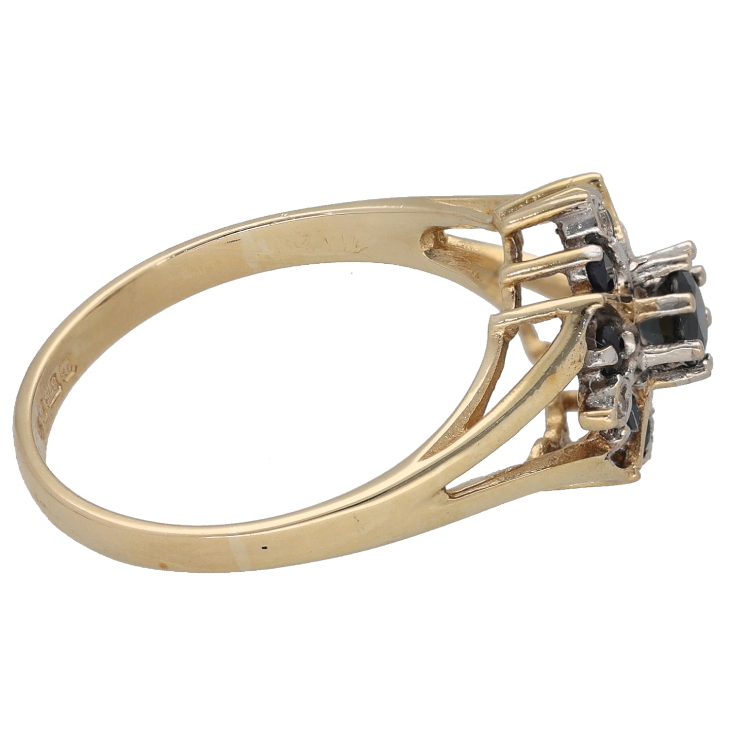 9ct Bicolour Gold Sapphire & 0.02ct Diamond Dress/Cocktail Ring Size Q