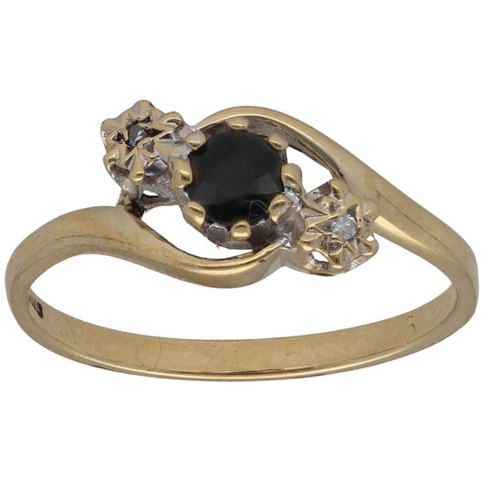 9ct Gold Sapphire & 0.01ct Diamond Trilogy Ring Size O