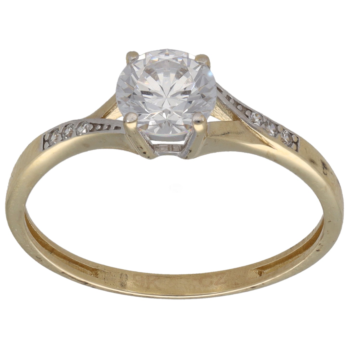 9ct Gold Cubic Zirconia Single Stone Ring With Accents Size Q