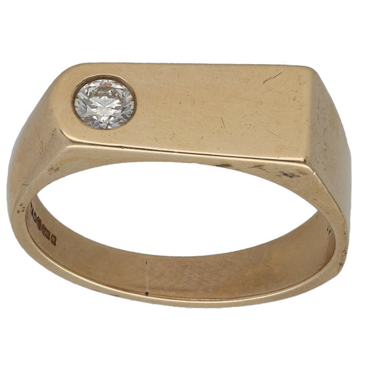 9ct Gold 0.20ct Diamond Single Stone Signet Ring Size T