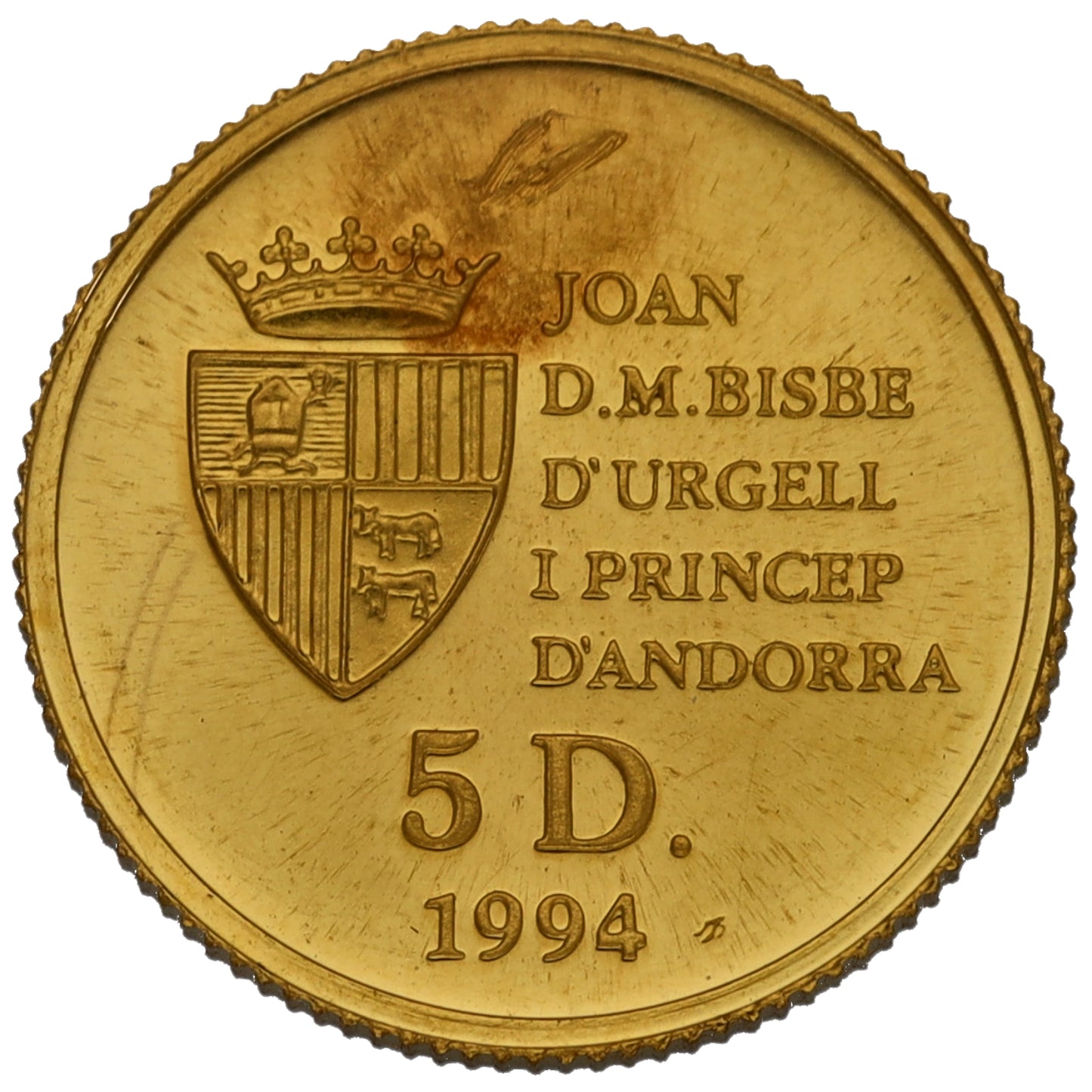 24ct Gold Andorra 5 Diners Coin 1994