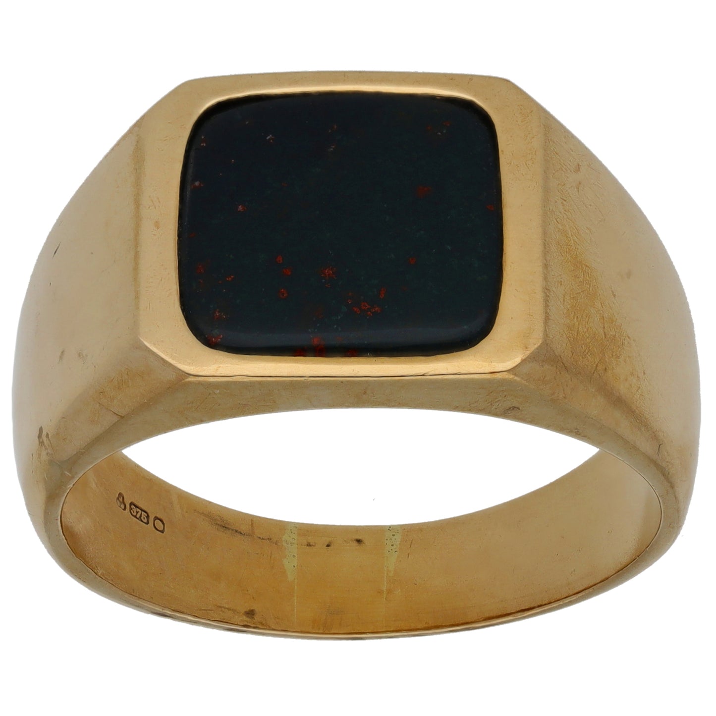 9ct Gold Bloodstone Single Stone Patterned Signet Ring Size X