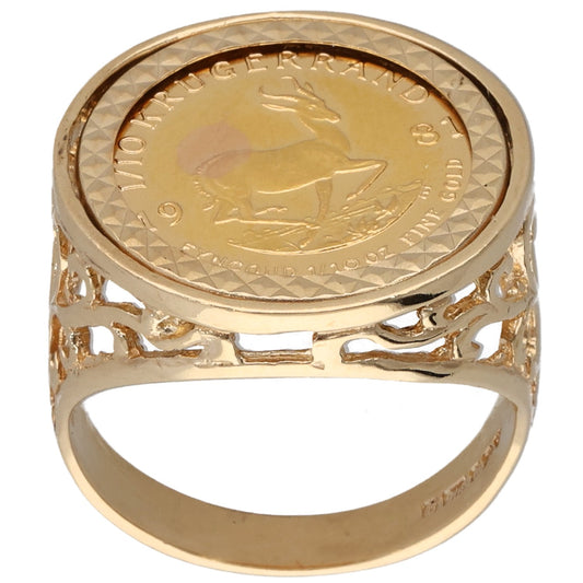 9ct Gold 1/10 Oz Krugerrand Coin Ring Size L