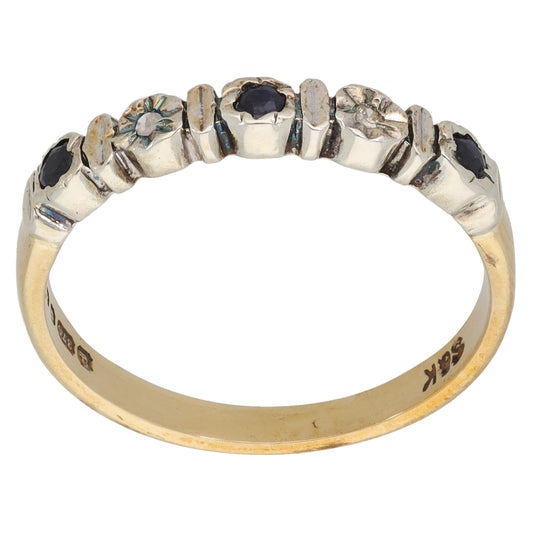 9ct Gold 0.01ct Diamond & Sapphire Half Eternity Ring Size S
