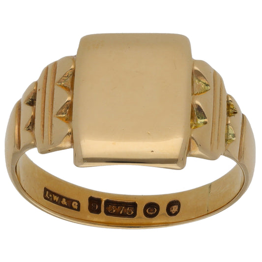 9ct Gold Patterned Signet Ring Size T
