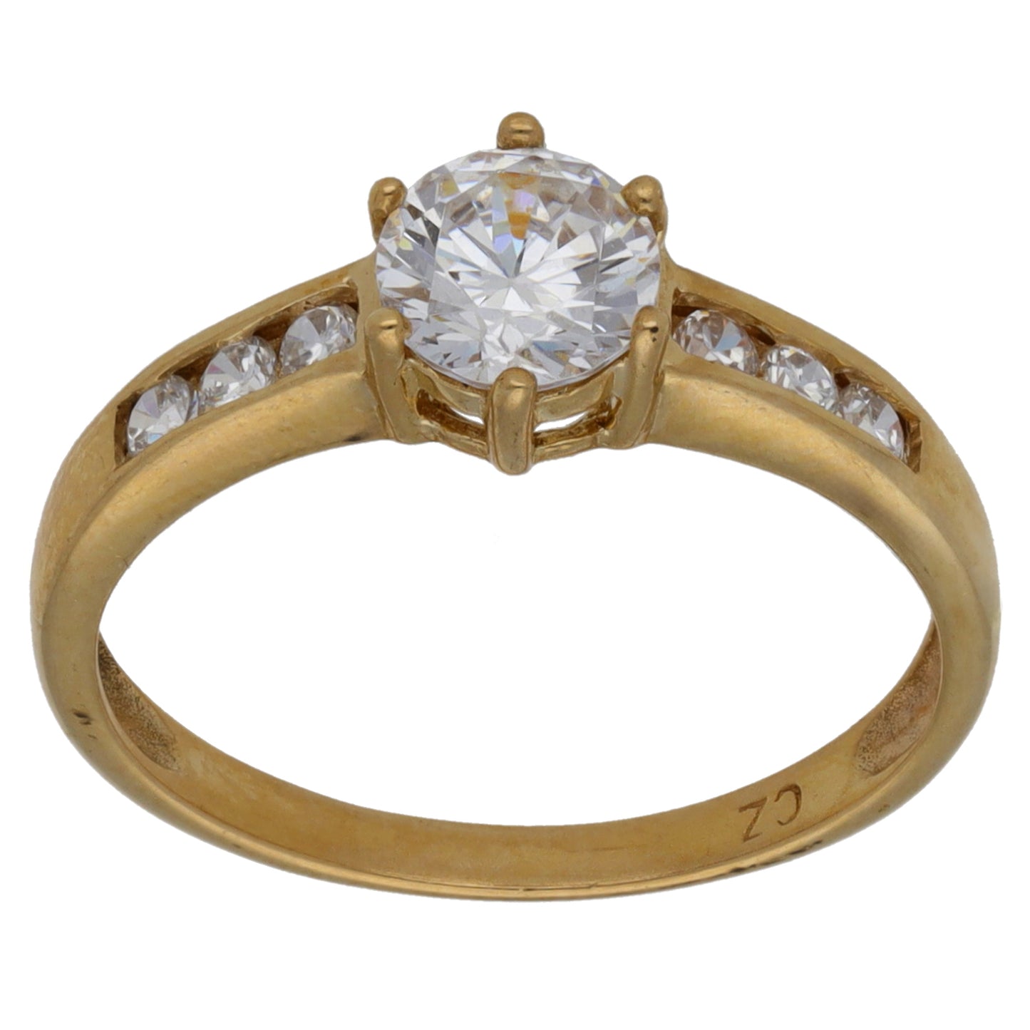 9ct Gold Cubic Zirconia Single Stone Ring With Accents Size P