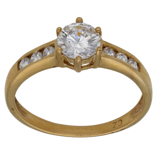 9ct Gold Cubic Zirconia Single Stone Ring With Accents Size P